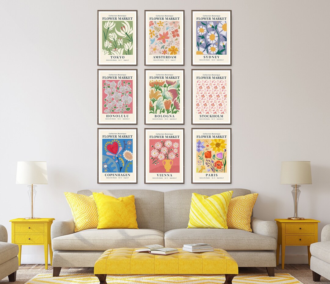 Flower Market Print Set of 9 Wall Art Spring Flowers Floral Art ...