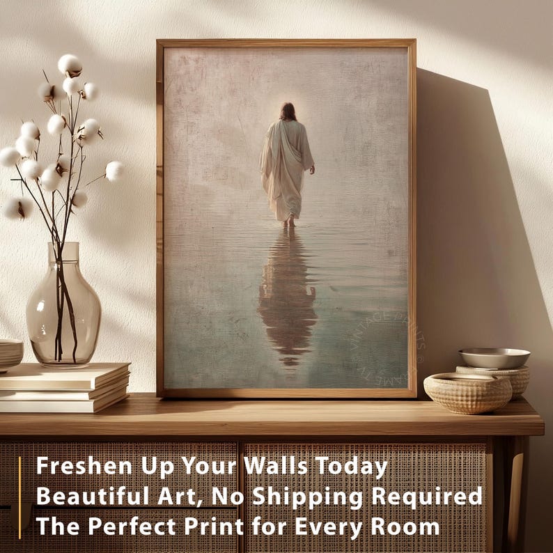 Easter Jesus Walking on Water Vintage Oil Painting Wall Art, Muted ...