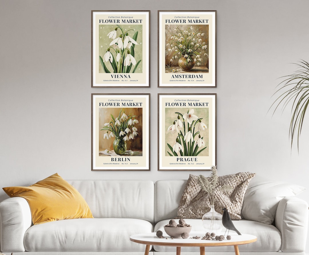 Flower Market Print Set of 4. Gallery Wall Art Spring Snowdrop. Floral ...