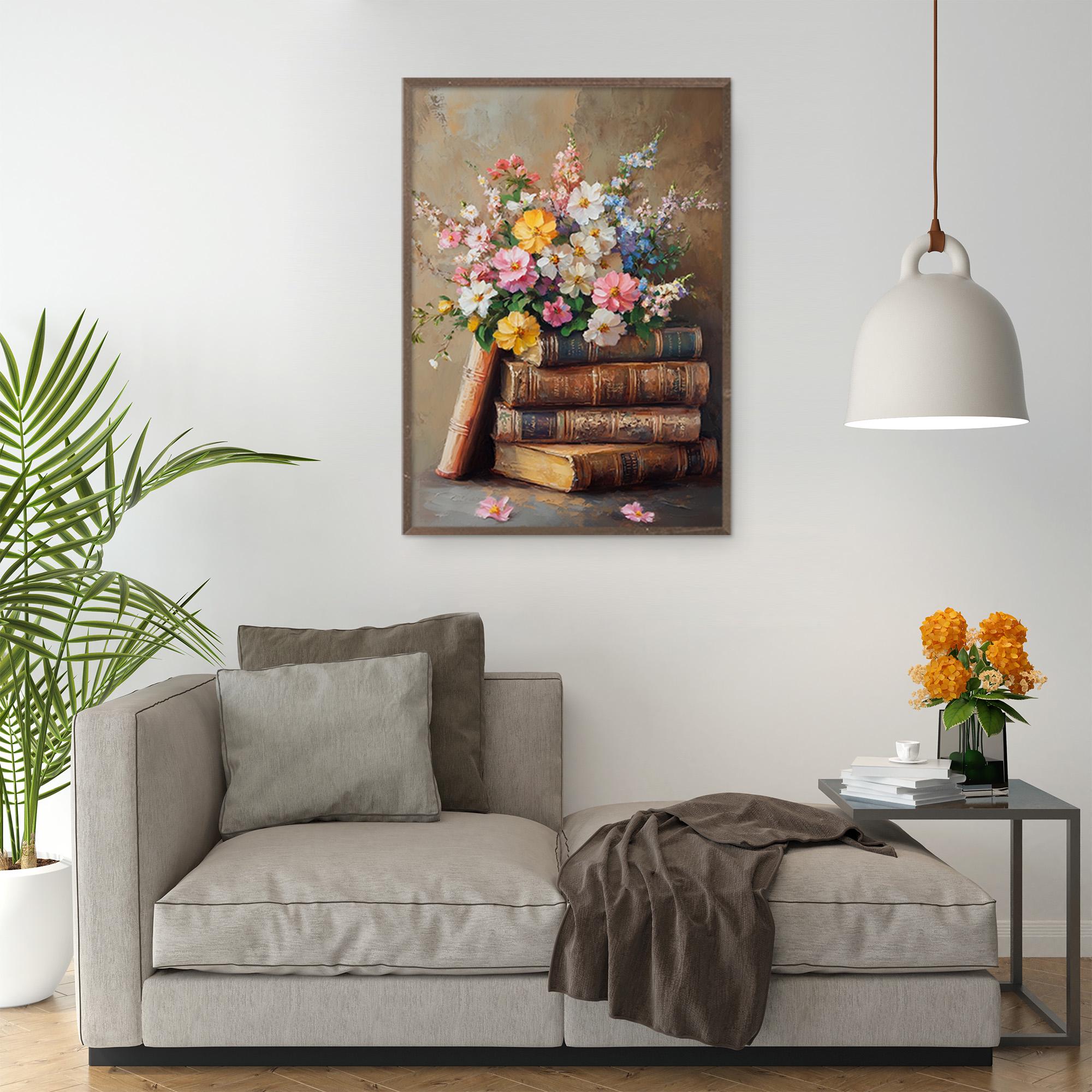 Spring Colored Book Stack Easter Book Stack Print Floral Spring Wall Art Neutral Spring Flower ...