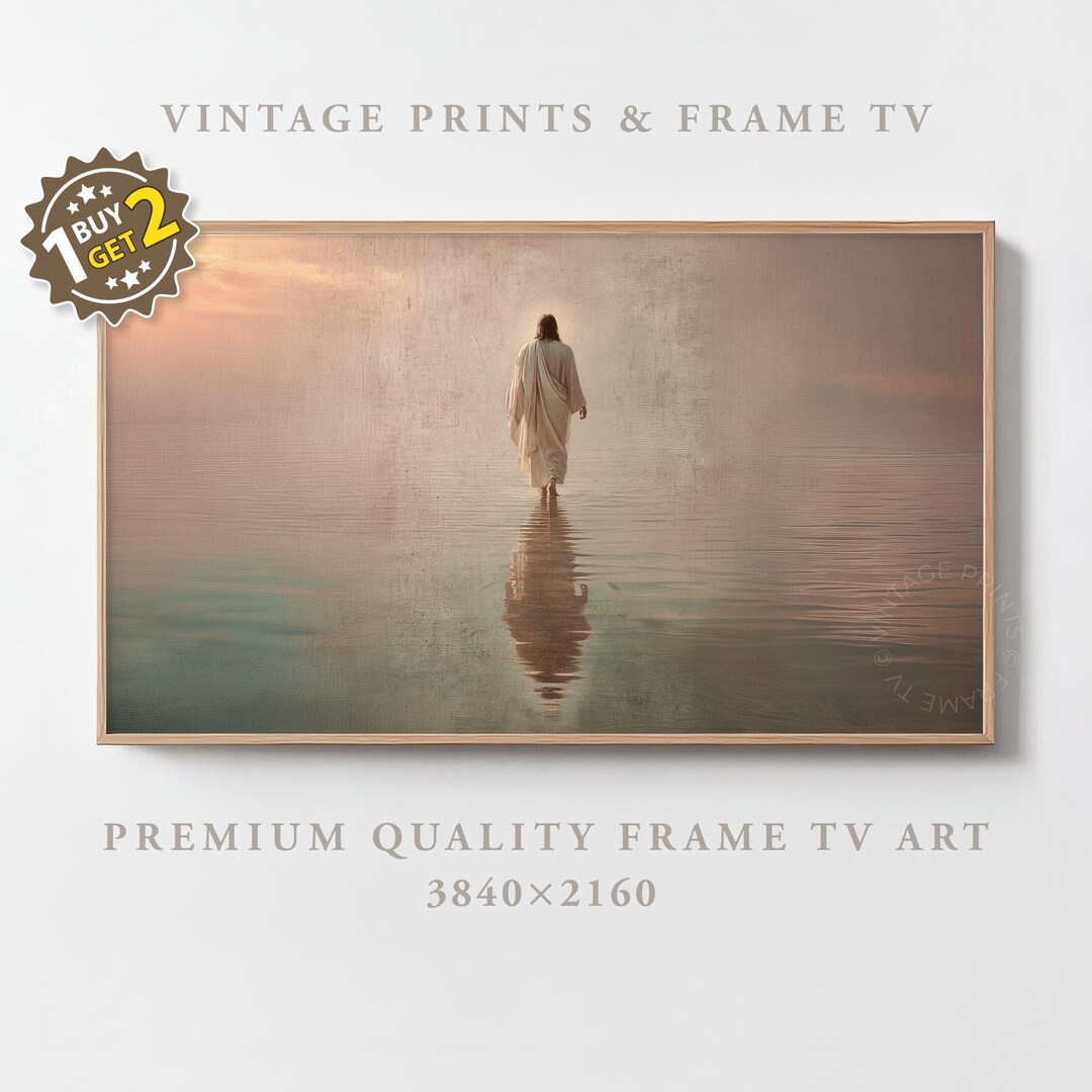 Easter Jesus Walking On Water Frame TV Art Vintage Oil Painting Muted ...