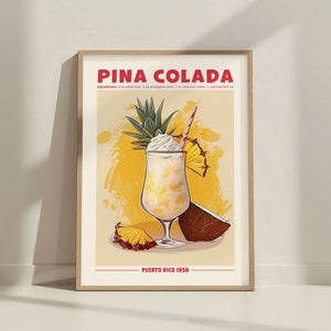 Pina Colada Cocktail Print. Klassischer Alkohol Cocktail Retro Cocktail Ausstellung Poster Home Bar Warenkorb Dekor Rezept Mixology Cocktail Printable