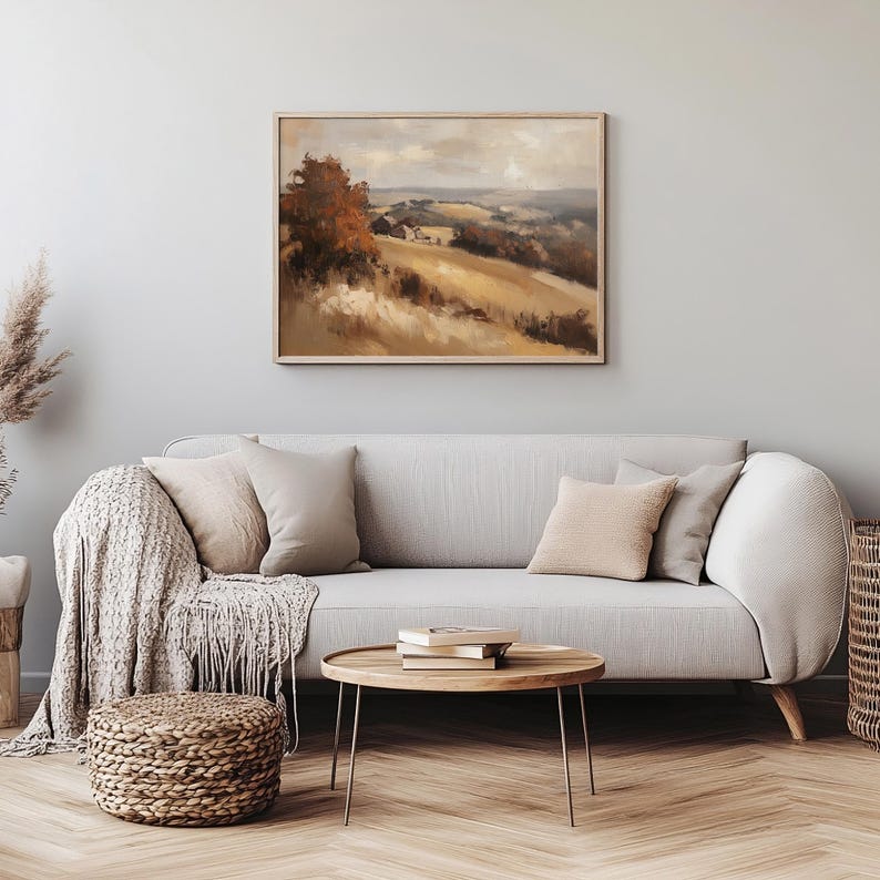 Autumn Landscape Print Vintage Fall Oil Painting Farmhouse Decor Moody ...