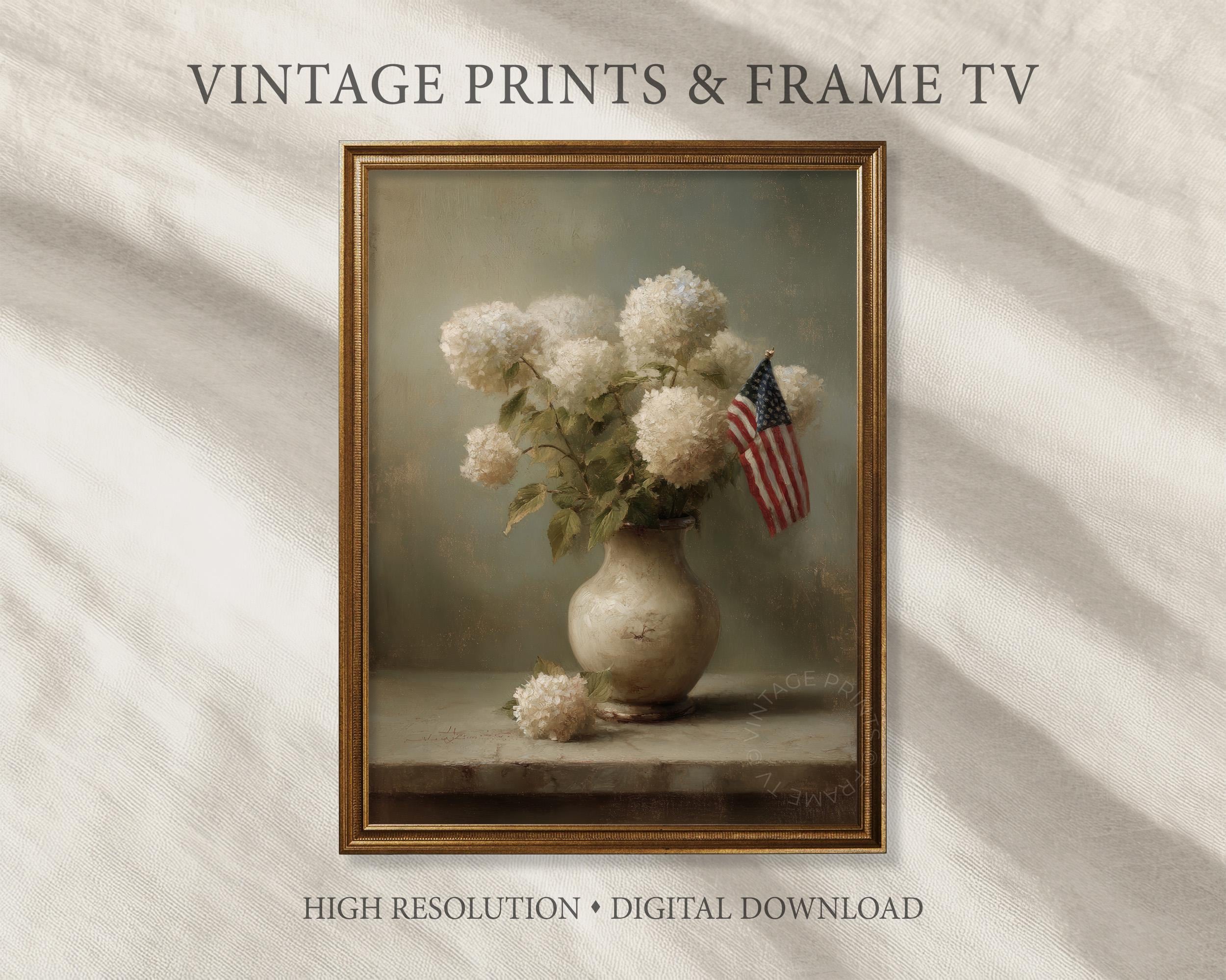 Independence Day Patriotic Hydrangea Still Life Wall Art, Vintage