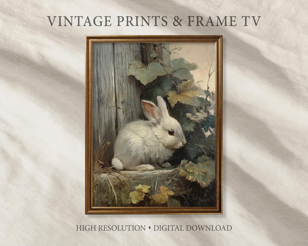 Easter Wall Art Print Spring Rabbit Moody Meadow Flowers Vintage Wooden ...