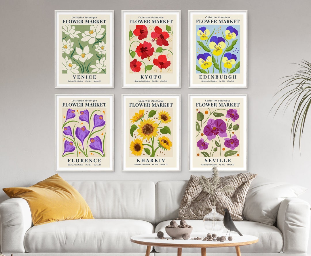 Flower Market Print Set of 6 Gallery Wall Art Floral Art Botanical ...