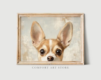 Vintage Art Print Printable Art Pet Portrait Print Chihuahua Puppy Painting Dog Wall Art Dog Lovers Vintage Kids Room Decor Nursery Decor