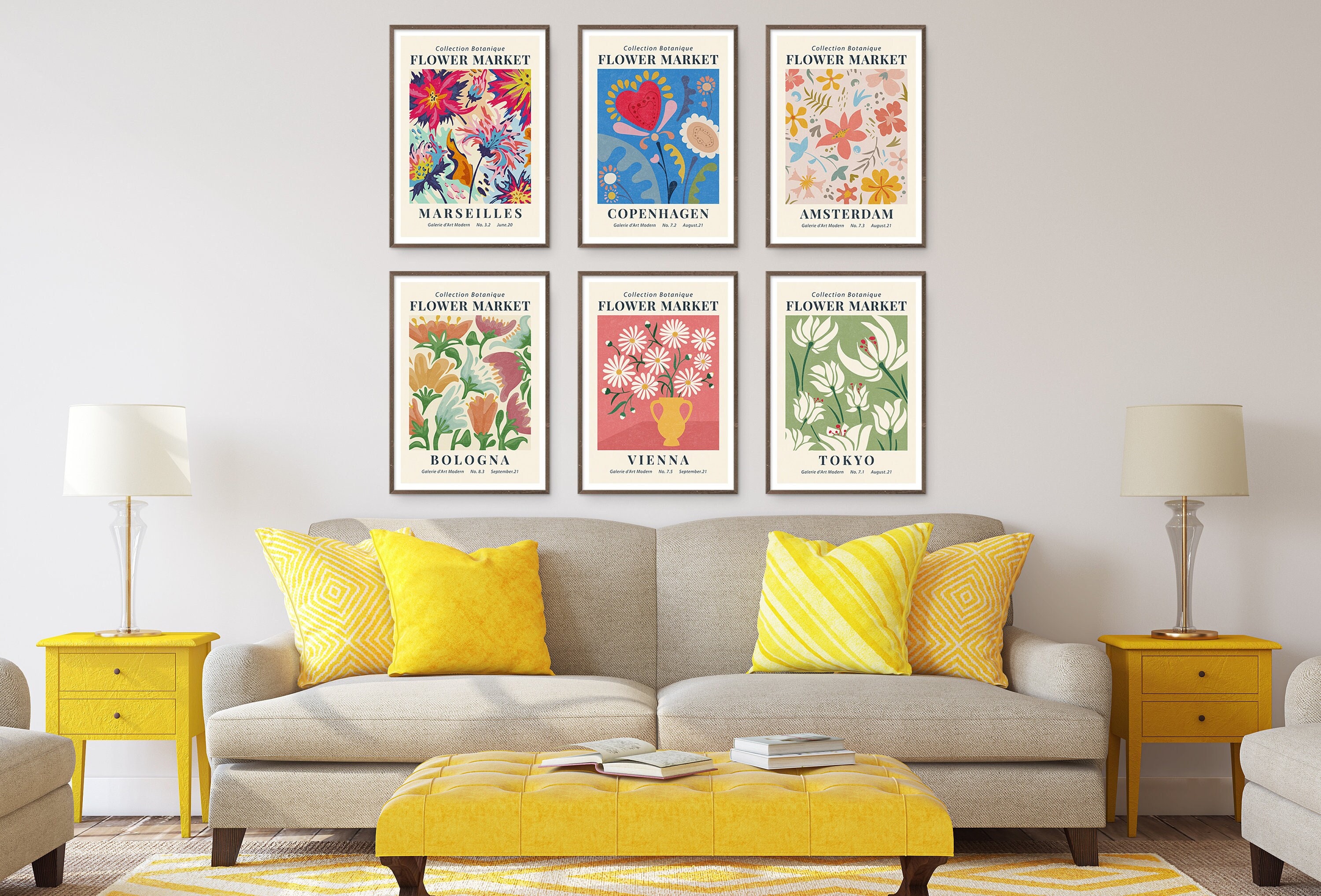 Flower Market Print Set of 6 Wall Art Spring Flowers Floral Art ...