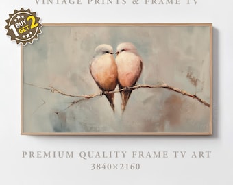 Valentines Day Frame TV Art Pair Birds Like Heart Shape Romantic Love Vintage Oil Painting Holiday Rustic Decor Neutral Samsung Frame TV Art