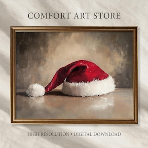 Christmas Wall Art Print Vintage Christmas Still Life Santa Hat Painting Holiday Decor Festive Christmas Printable Antique Digital Download