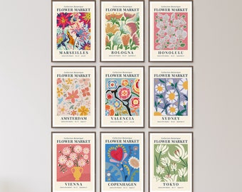 Flower Market Print Set of 9 Wall Art Spring Flowers Floral Art Printable Botanical Gallery Museum Exhibition Poster Flower Market Poster