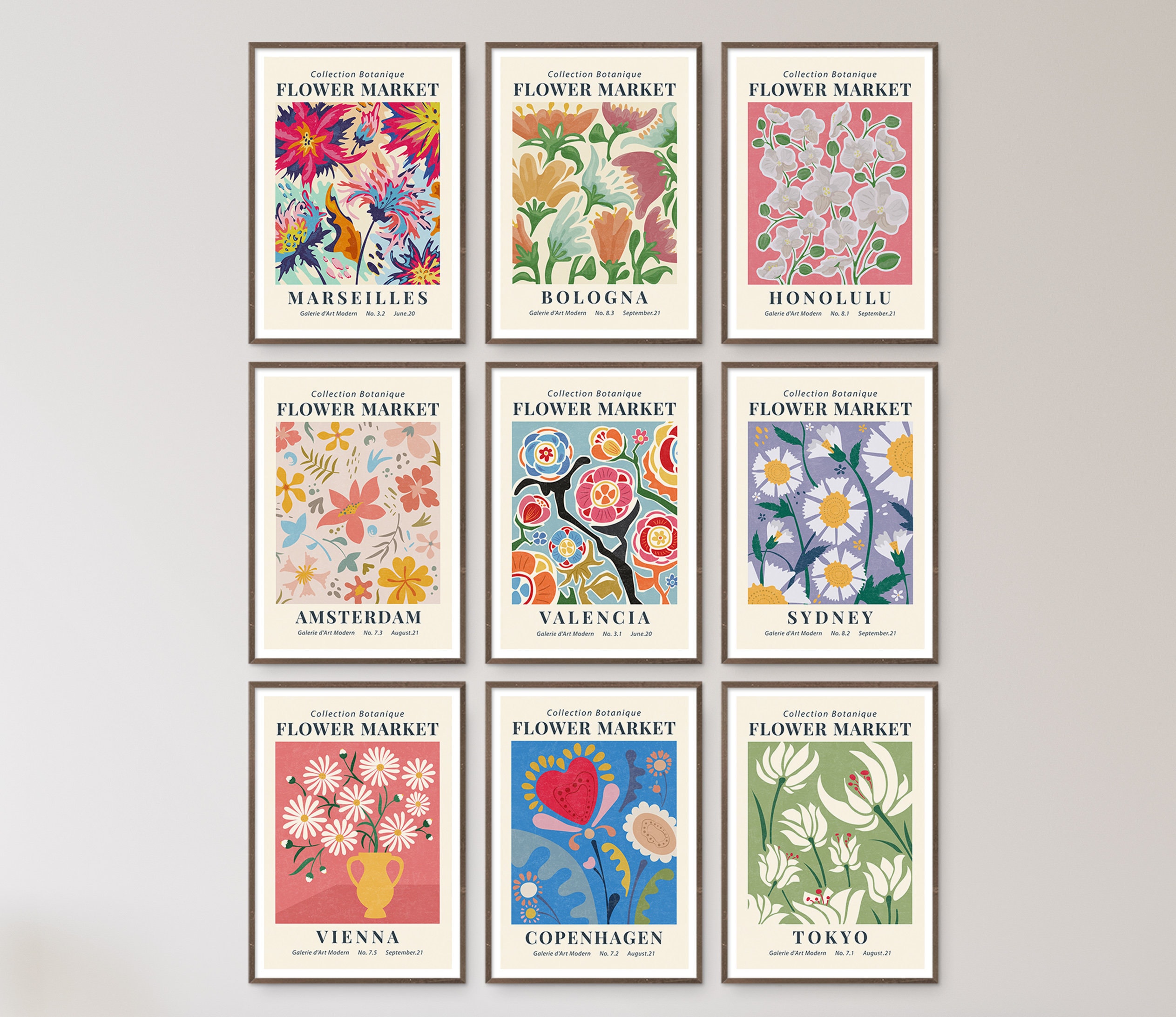 Flower Market Print Set of 9 Wall Art Spring Flowers Floral Art