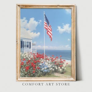 Independence Day Print 4th of July American Flag Printable Summer Wall Art Vintage Decor Coastal Cottage Garden Patriotic USA Flag Painting