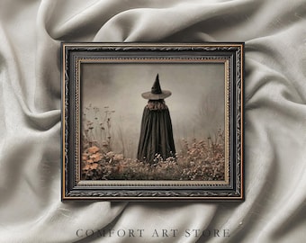 Halloween PRINTABLE Wall Art Vintage Witch Print Moody Gothic Spooky Decor Witchy Painting Rustic Cottagecore Dark Academia Digital Download