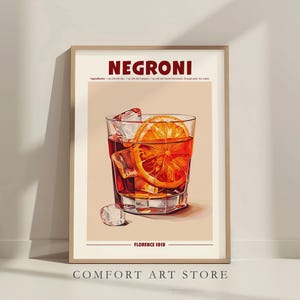 Negroni Cocktail Print. Klassischer Alkohol Cocktail. Retro Cocktail Ausstellungs-Poster. Hausbar Dekor. Negroni Cocktail zum ausdrucken