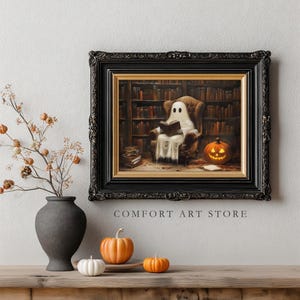 Halloween Cute Ghost Reading Book Print Vintage Gothic Printable Wall ...
