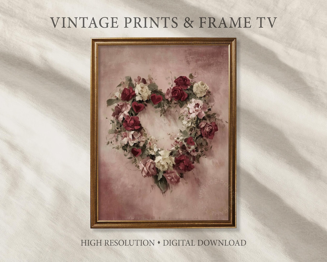 Valentines Day Wall Art Print Floral Wreath Romantic Heart of Roses ...