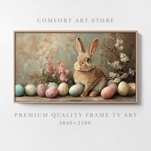 Easter Frame TV Art Samsung Frame TV Neutral Easter Bunny Frame TV Easter Rabbit & Eggs Painting Vintage Easter Holiday Tv Art Spring Decor
