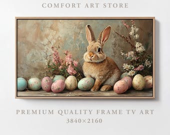 Easter Frame TV Art Samsung Frame TV Neutral Easter Bunny Frame TV Easter Rabbit & Eggs Painting Vintage Easter Holiday Tv Art Spring Decor