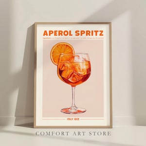 Aperol Spritz Koktajl Wydruk Koktajl Plakat Alkohol Koktajl Aperol Spritz Sztuka Ścienna Domowy Bar Wózek Dekoracja Retro Drink Znak Aperol Przepis Sztuka