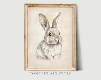 Easter Bunny Print Vintage Easter Bunny Sketch Easter Rabbit Drawing Antique Spring Printable Easter Hare Nursery Wall Art Farmhouse Decor