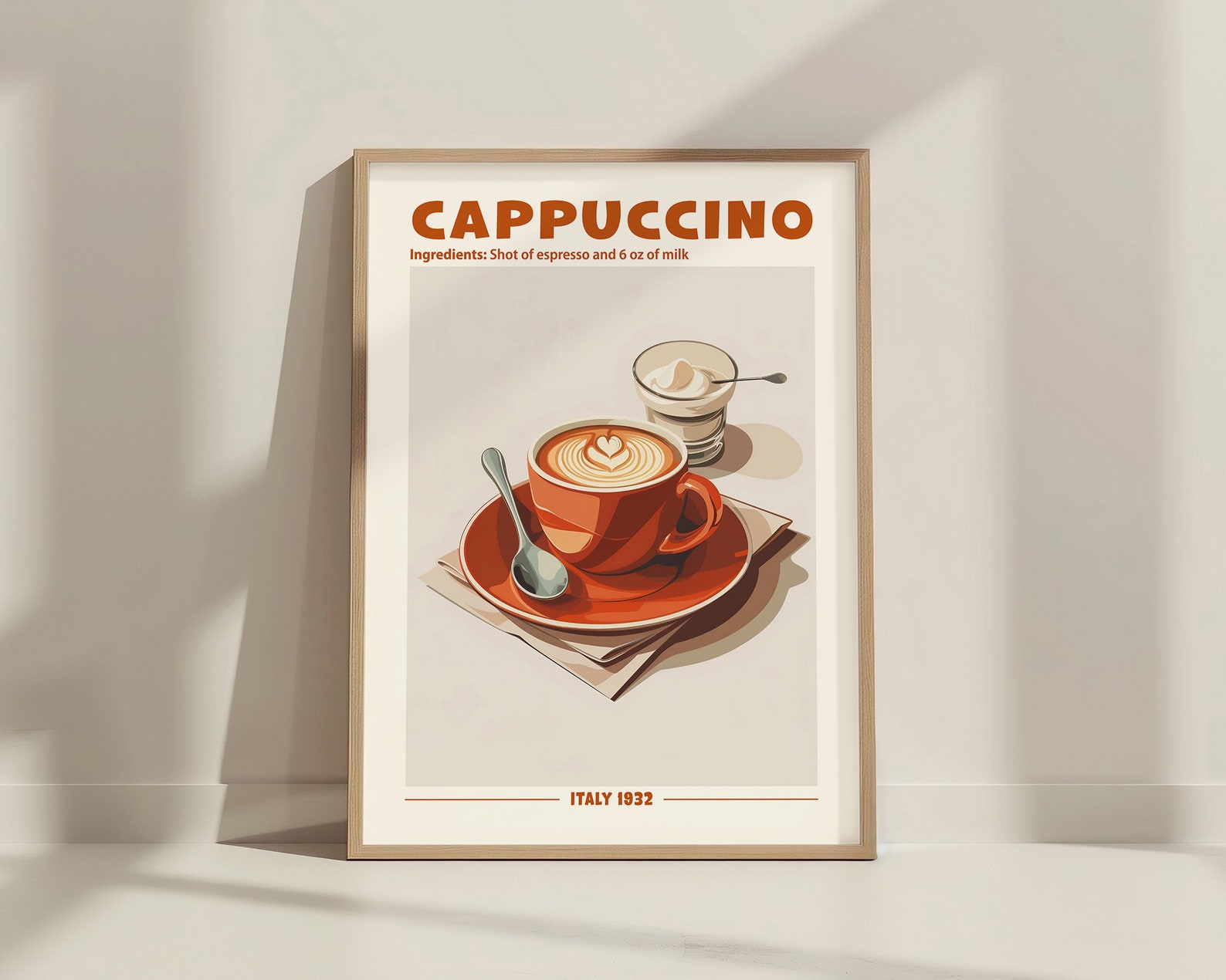 Retro Cappuccino Coffee Print for Home Bar Decor Cart Sign Kitchen or ...