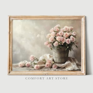 Vintage Spring Flower Print Antique Pastel Easter Painting Farmhouse Decor Muted Pink Floral Wall Art Vintage Spring Botanical Printable Art