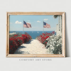 Independence Day Print 4th of July Printable Summer Wall Art Vintage Decor American Flag Coastal Cottage Garden Patriotic USA Flag Painting