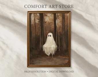 Ghost on Swing Watercolor Print: Dark Academia Wall Art Decor
