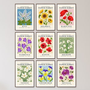Flower Market Print Set of 9 Gallery Wall Art Retro Botanical Floral Museum Exhibition Poster Home Decor Printable Instant Digital Download