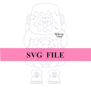 SVG file, Halloween door hanger SVG, whimsical Frankenstein ribbon legs SVG, laser cut file
