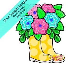 Template, spring door hanger template, rain boots door hanger template, flower door hanger template, diy door hanger