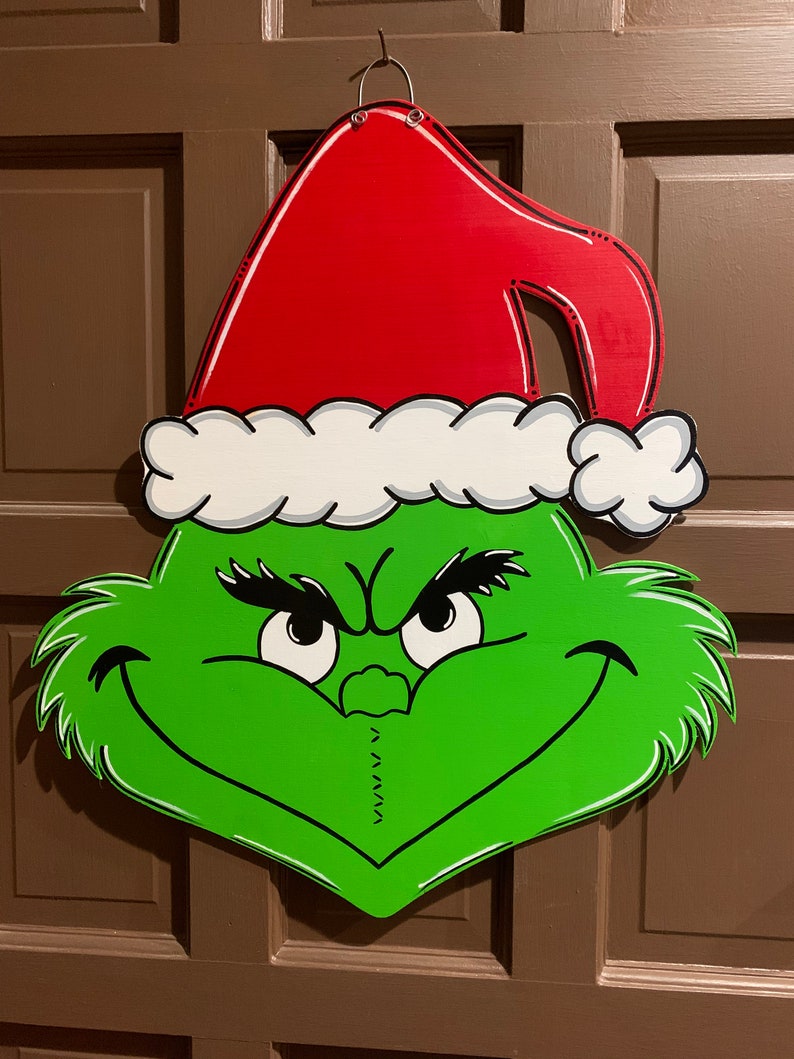 Template Grinch Inspired Door Hanger Template Christmas Etsy Canada