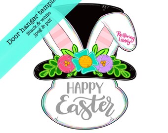 TEMPLATE, Easter floral bunny door hanger template, whimsy front porch decor