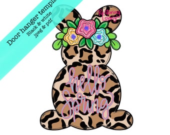 Bunny Door Hanger Template, Hello Spring DIY (PDF & JPEG)