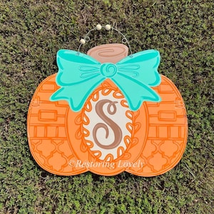 Chinoiserie pumpkin door hanger, fall wooden door hanger, personalized door sign, seasonal door hanger