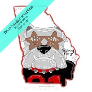 Georgia state Bulldog mascot door hanger template, whimsical football preppy girl funky glasses diy door hanger