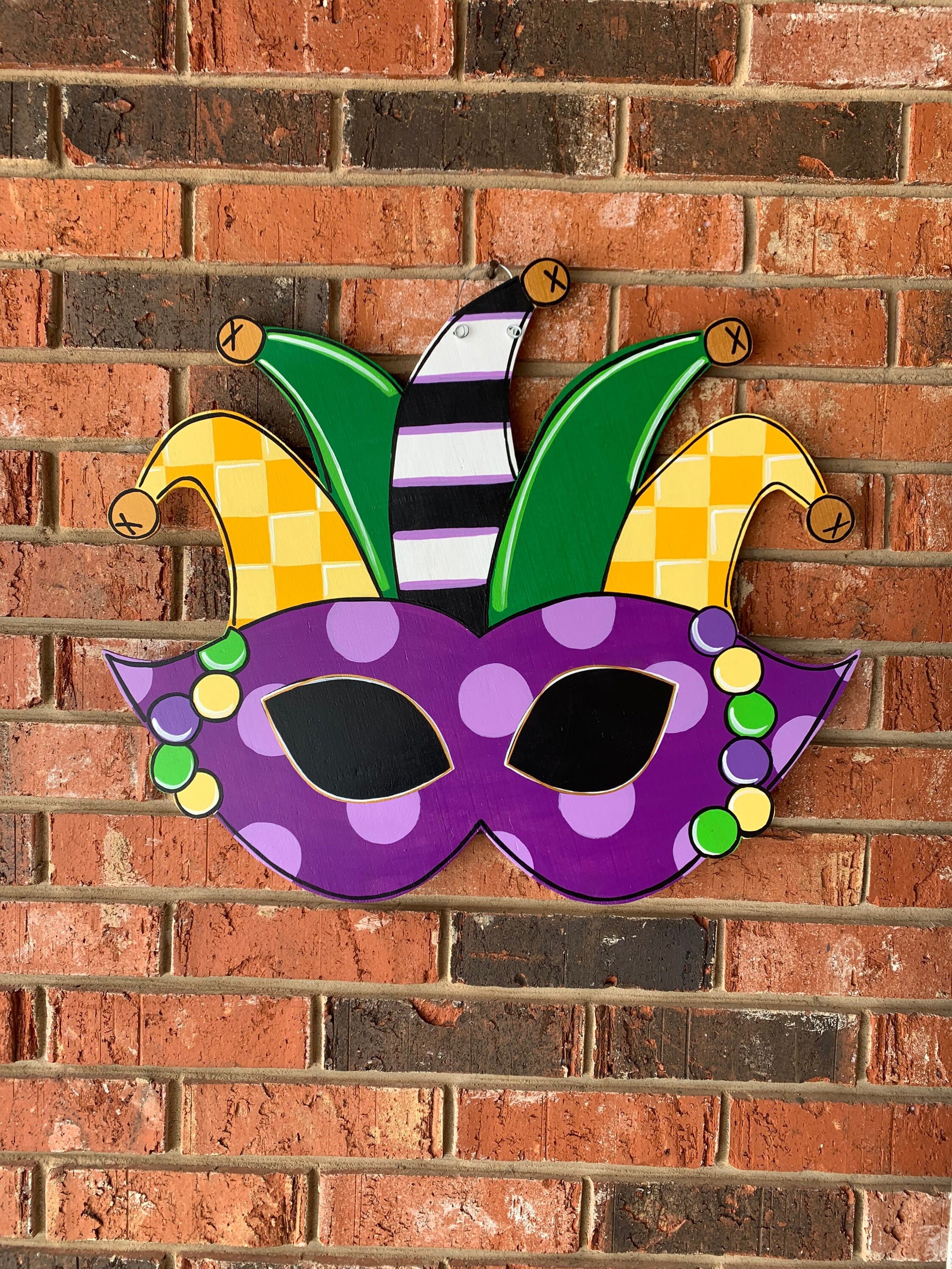 Mardi Gras mask door hanger Mardi Gras beads jesters hat Etsy