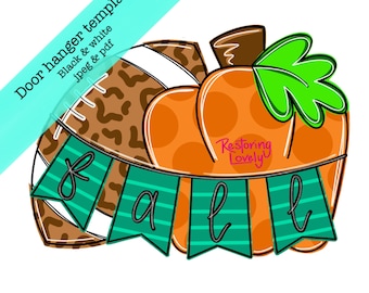 TEMPLATE, Football pumpkin fall door hanger template