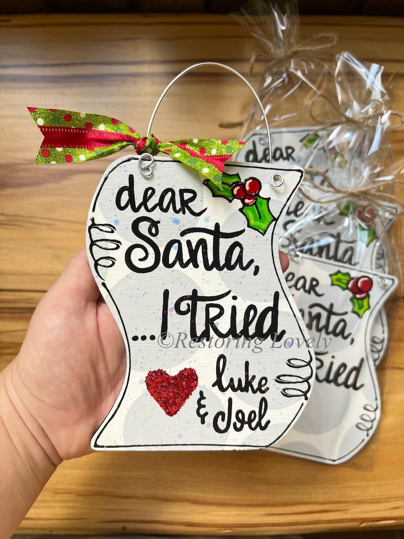 Hand Painted Letter to Santa Ornament, Personalized Wooden Ornament - Etsy