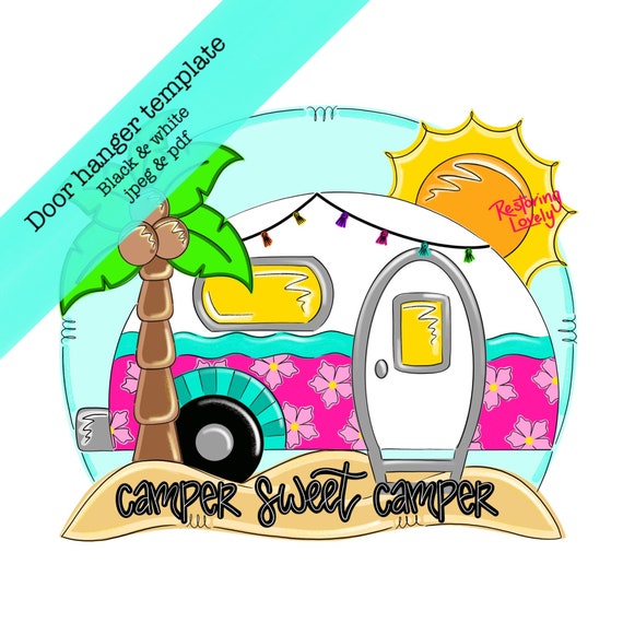 Camper Door Hanger Template, Summer Beach Design (PDF & JPEG)