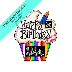 Template, happy birthday door hanger template, cupcake door hanger template, diy door hanger