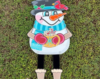 Snowman Cardinal Winter Door Hanger, Ribbon Legs Decor