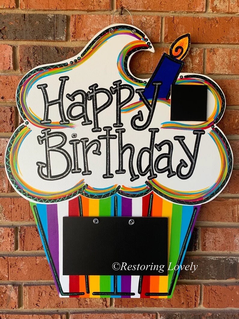 Template Happy Birthday Door Hanger Template Cupcake Door | Etsy