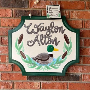 Duck door hanger, baby hospital door hanger, birth announcement sign, forest hunting Mallard door hanger, southern personalized hand painted