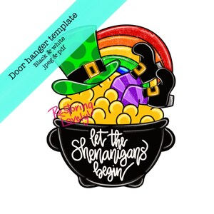 Template, St Patrick’s door hanger template, pot of gold door hanger template, leprechaun template, diy door hanger downloadable