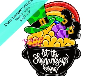 Template, St Patrick’s door hanger template, pot of gold door hanger template, leprechaun template, diy door hanger downloadable