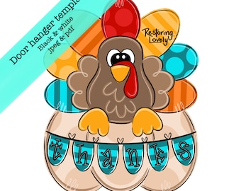 Turkey Door Hanger Template, Thanksgiving Fall Decor (PDF/JPEG)