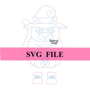 SVG file, Halloween cat door hanger SVG, whimsical witch ribbon legs template SVG, laser cut files