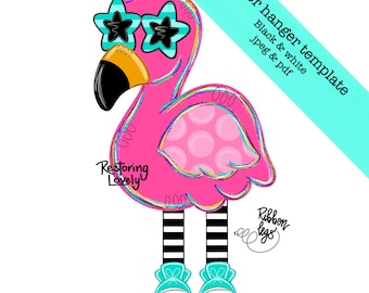 Flamingo Door Hanger Template, Whimsical Spring Summer (PDF, JPEG)